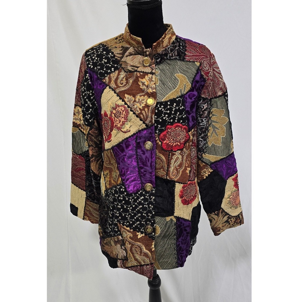 Vtg‎ 90s Y2K velvet patchwork quilted jacket Indigo Moon embroidered tapestry